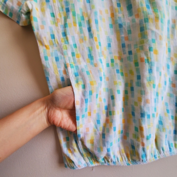 Vintage mint blue yellow short sleeve top half zip, small - Picture 5 of 7